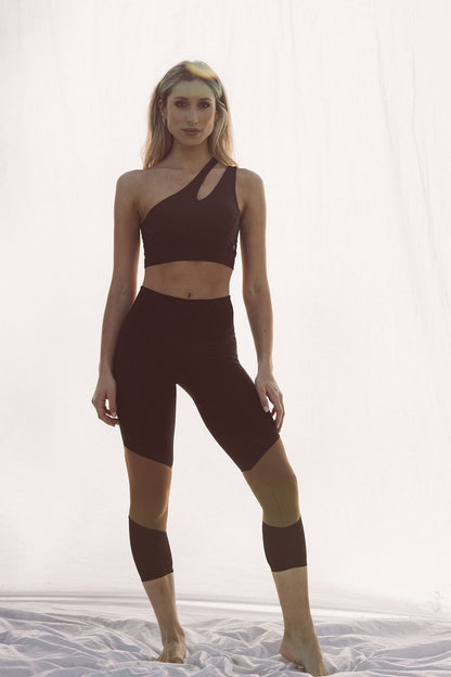 Leggings cintura subida - Preto/Bege
