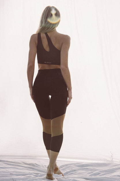 Leggings cintura subida - Preto/Bege